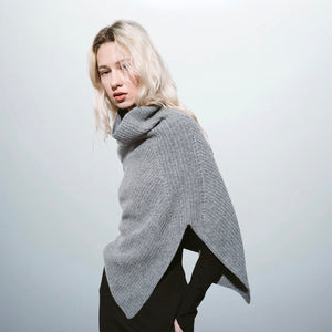 Grey Wool Cape in 70% Wool and 30% Acrylic Blend, One Size Fits All, Available in Black, Grey, and Beige - Model is 1m72 Tall