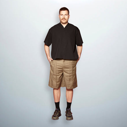 Unfolloworld Collarless Black Shirt with hidden snap buttons, sleek and modern design