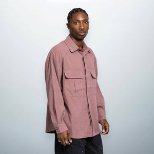 Pink long-sleeve pocket shirt, 100% cotton, relaxed fit, designer fashion by Serge Gakpé⎮Unfolloworld