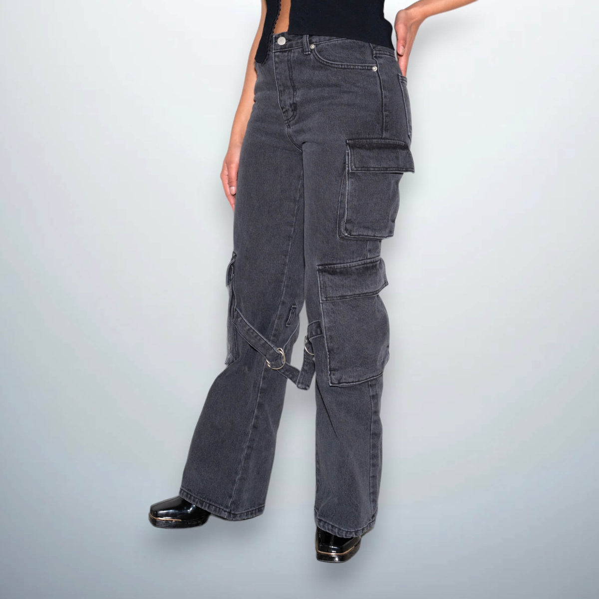 Washed Grey Denim Cargo Pants - 100% Cotton. | Unfolloworld – UNFOLLOWORLD