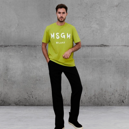 Crew neck cotton T-shirt green with brushed logo by MSGM