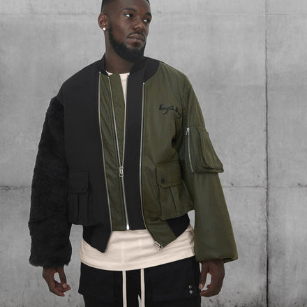 Panelled jacket  black and green made by Feng Chen Wang