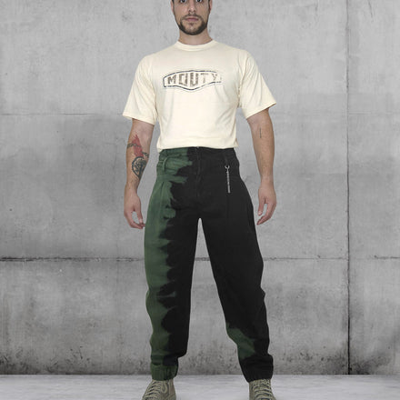 Tie-dye Double Waistband Jeans black/green by Feng Chen Wang