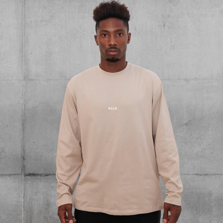 Solid colour cotton round neck T-shirt long sleeve beige by MSGM