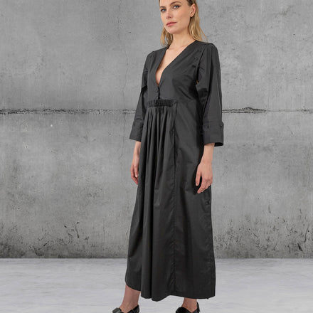 Women Long V-neck Poplin dress Isabel Benenato